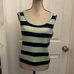 St. John Striped Sleeveless  knit Top - Navy and Mint, S